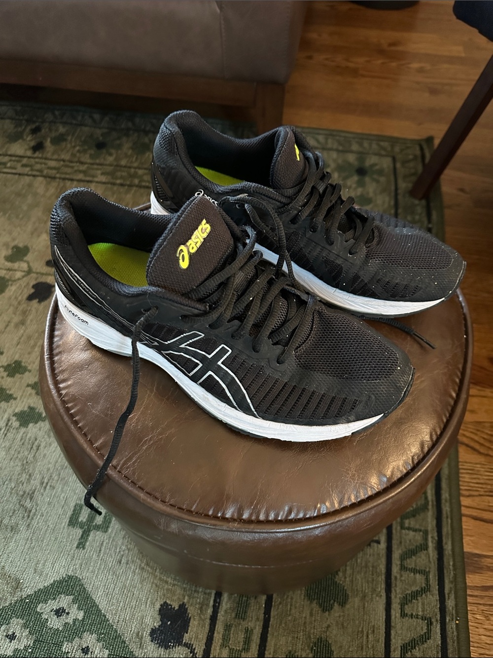 ASICS Men's Black and White Athletic Running Shoes with Yellow Accents